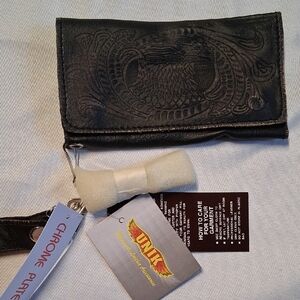 NWT Mens UNIK Brown Leather Snap Closure Biker Wallet